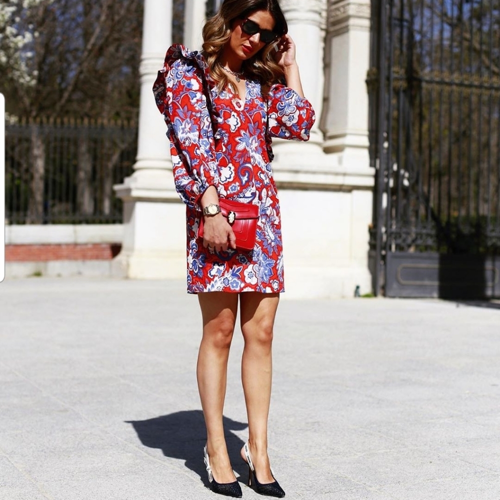 Zara Ruffled print long sleeves dress